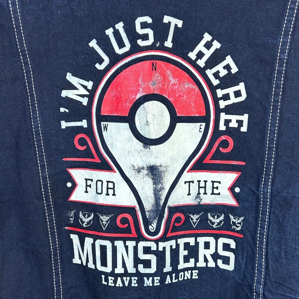 PJ MARK‎ Mens Denim Vest Blue Bleach Splatter Pokemon Graphic Size Small